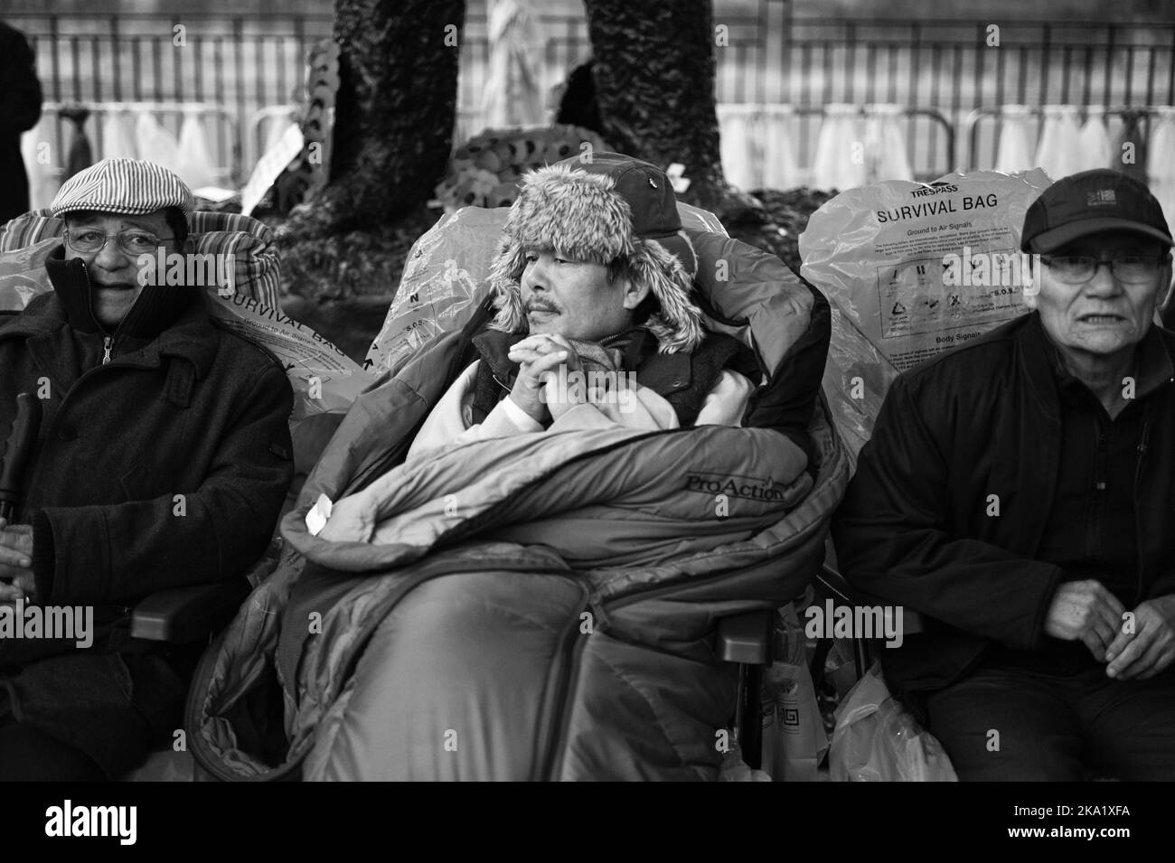 Gyanraj Rai trat am 7. 2013. November aus Protest gegen die Behandlung von Gurkhas durch die britische Regierung, Whitehall London, in einen Hungerstreik bis zum Tod. Stockfoto