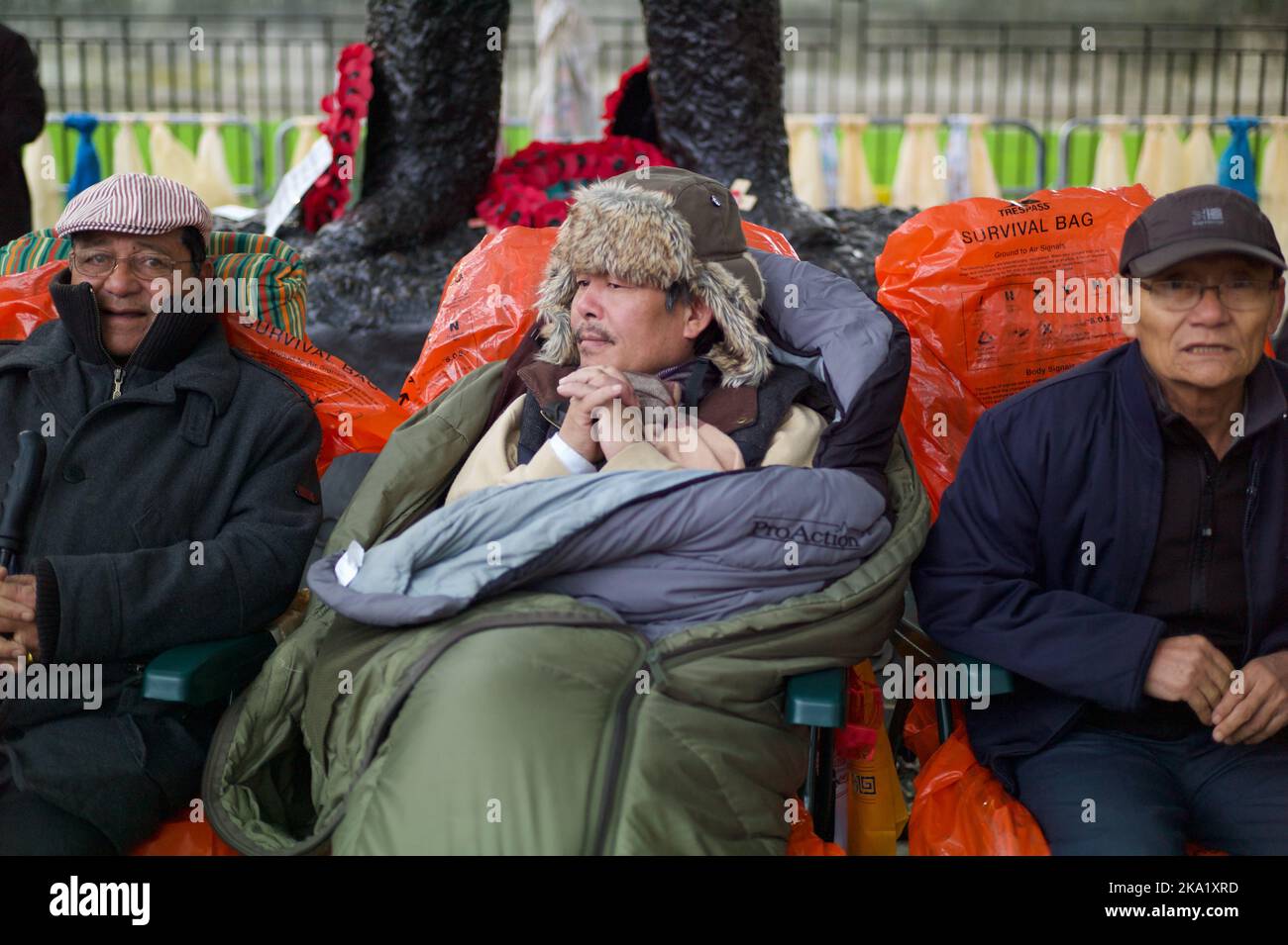 Gyanraj Rai trat am 7. 2013. November aus Protest gegen die Behandlung von Gurkhas durch die britische Regierung, Whitehall London, in einen Hungerstreik bis zum Tod. Stockfoto