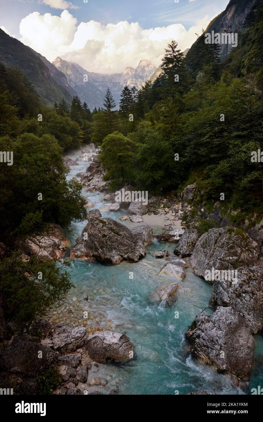 Einer der letzten wilden Flüsse Europas, der Soca Stockfoto