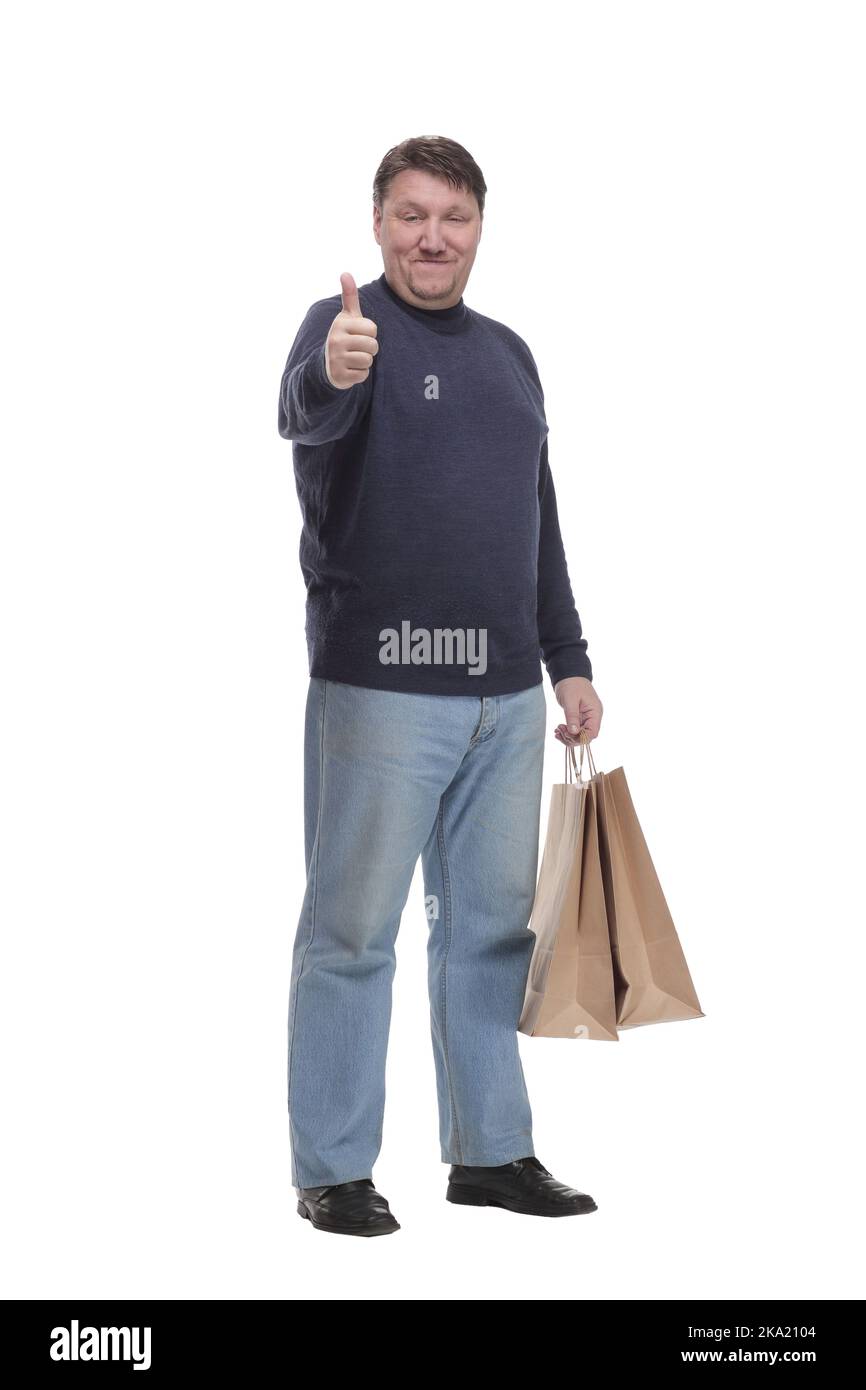 In vollem Wachstum. Reifer Mann mit Einkaufstasche. Stockfoto