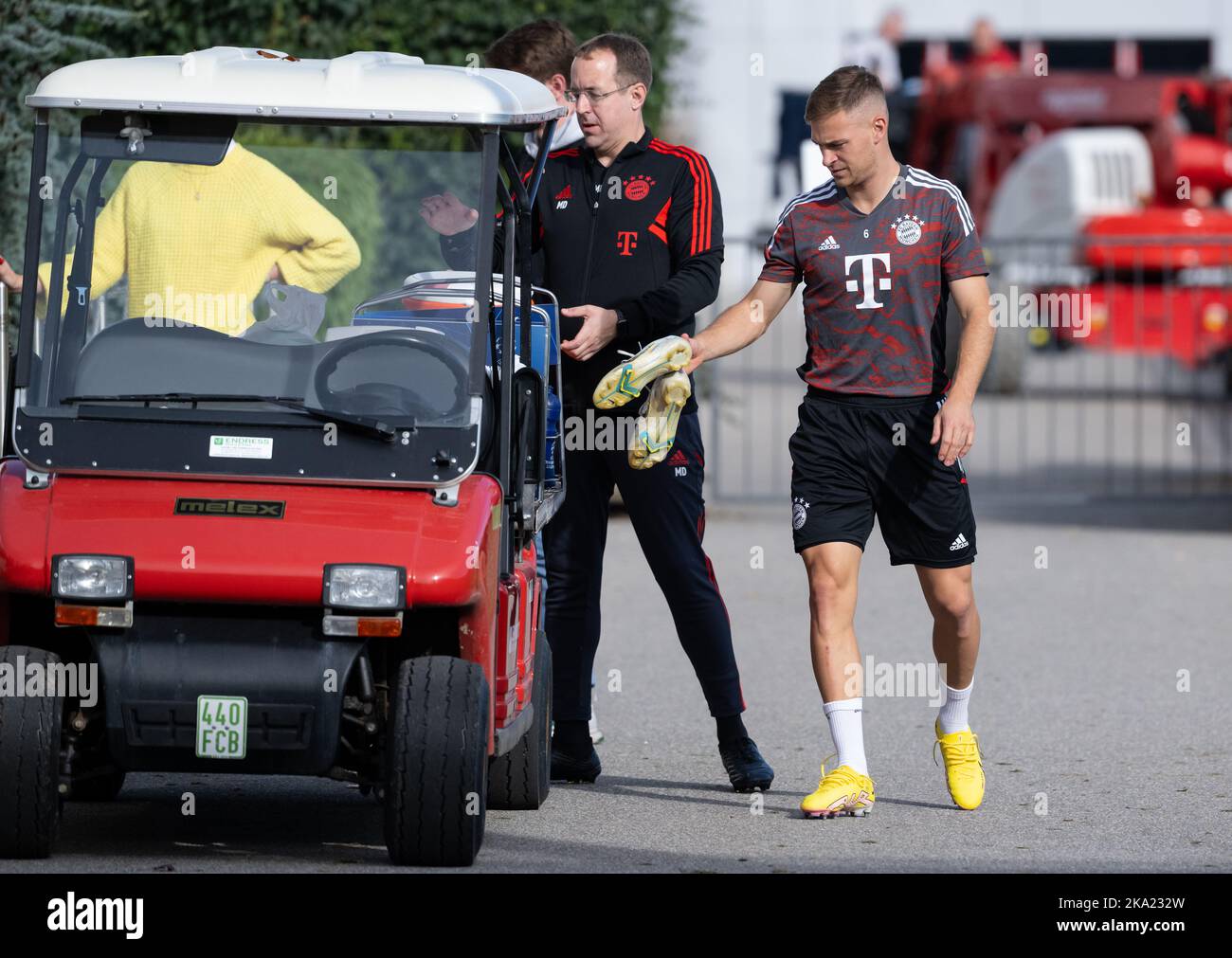 München, Deutschland. 31. Oktober 2022. Fußball: Champions League, Bayern München - Inter Mailand, Gruppenphase, Gruppe C, Matchday 6. Abschlusstraining FC Bayern auf dem Trainingsgelände in der Säbener Straße. Joshua Kimmich nimmt an der Schulung Teil. Quelle: Sven Hoppe/dpa/Alamy Live News Stockfoto