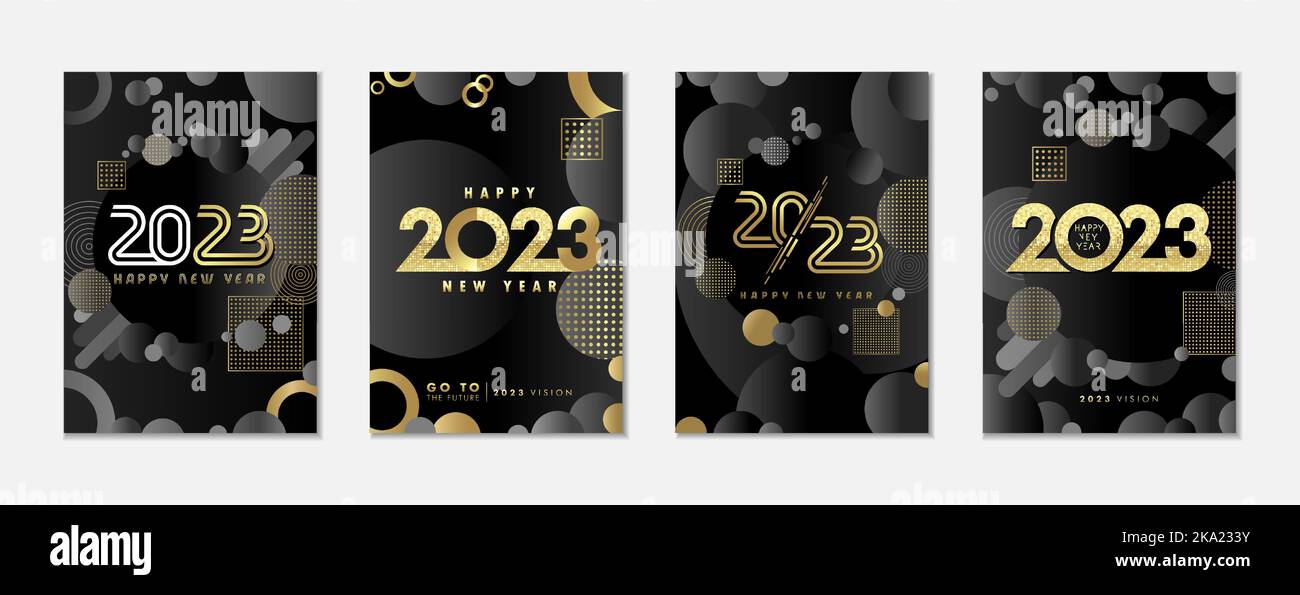 2023 Silvester Luxus kreative Poster Set. 20 23 goldene Weihnachten Hintergrund Design für Rabatt Poster oder Verkauf Banner. Vektorgrafik Stock Vektor