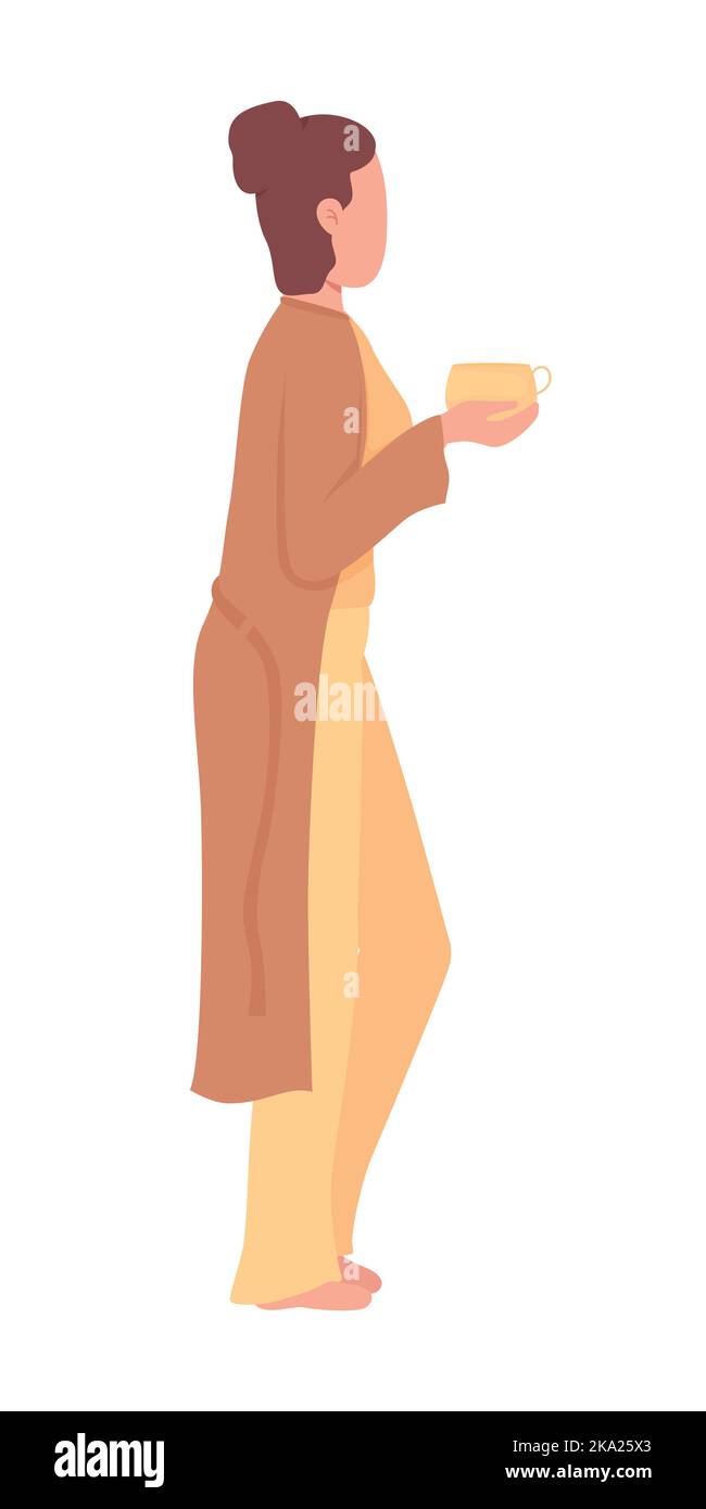 Frau hält von heißen Getränken halb flache Farbe Vektor-Charakter Stock Vektor