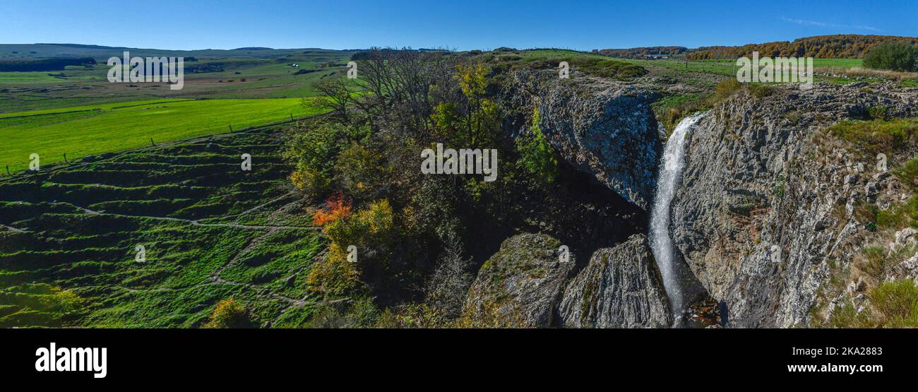 Die Cascade Deroc in der Nähe von Nasbinals, in der Region Aubrac, Oskitanien, Frankreich Stockfoto