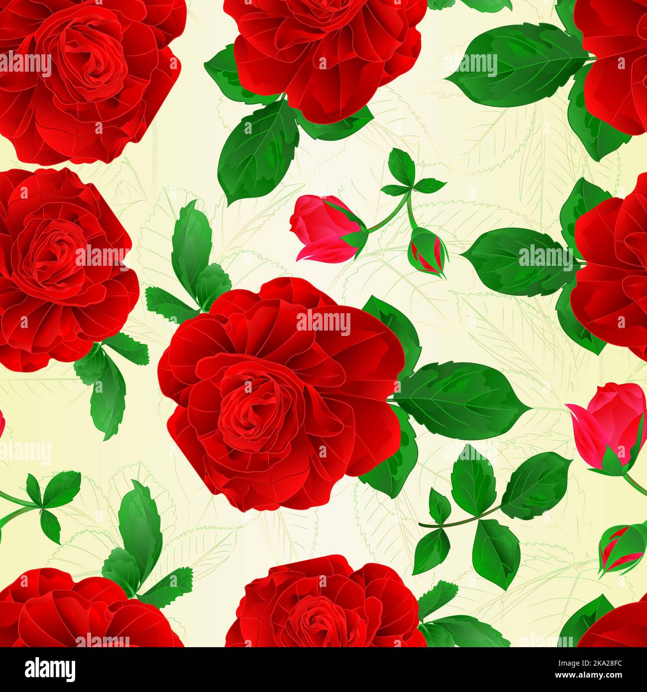 Nahtlose Textur rosa rot und lässt Natur Hintergrund vintage Vektor botanische Illustration editierbar zeichnen Stock Vektor