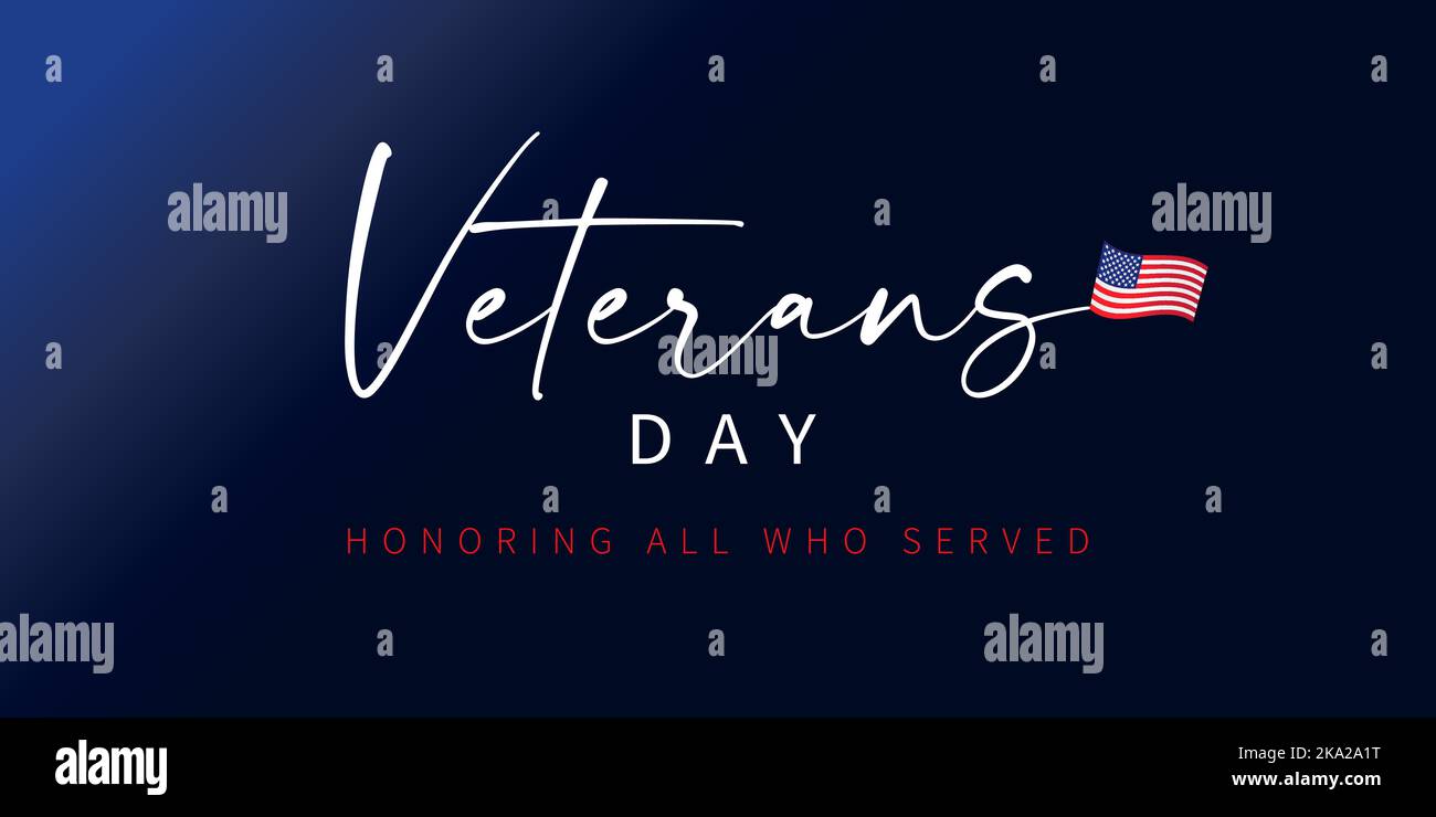 Veteranen-Tag zu Ehren aller, die blaue Banner serviert. Webbanner mit Schriftzug und Flagge USA. Vektorgrafik Stock Vektor