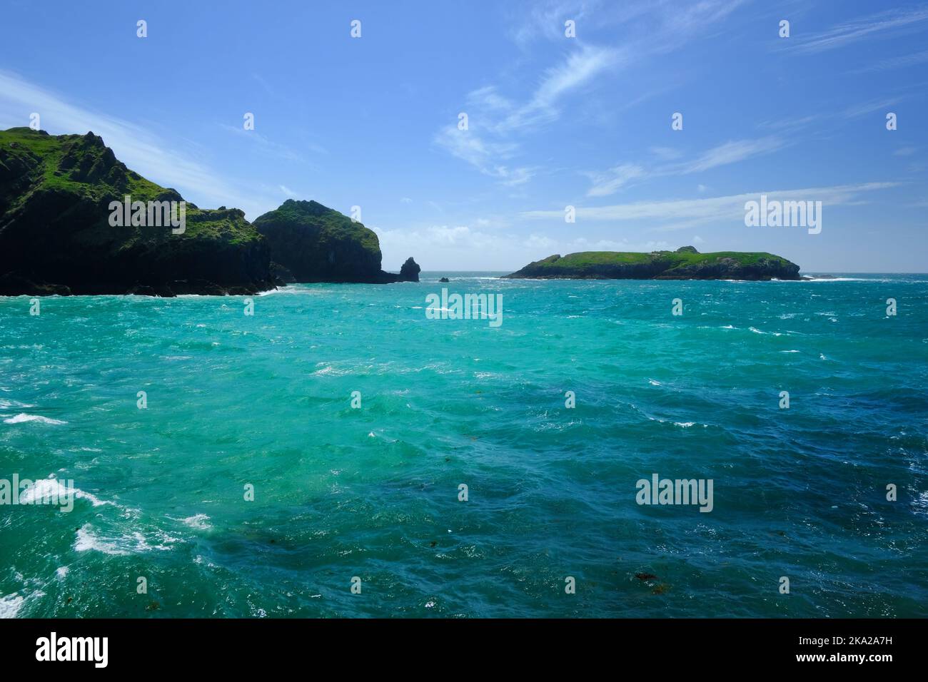 Zerklüftete Klippen in Mullion Cove auf der Lizard Peninsula, Cornwall, Großbritannien - John Gollop Stockfoto