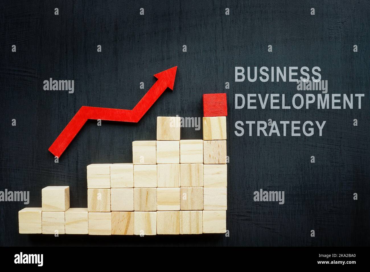 Diagramm aus Cubes und Beschriftung Business Development Strategie. Stockfoto