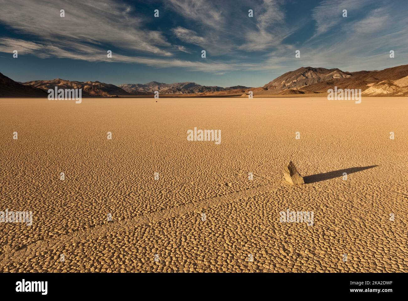 Beweglichen Felsen in The Racetrack trocken See, Mojave-Wüste in Death Valley Nationalpark, Kalifornien, USA Stockfoto