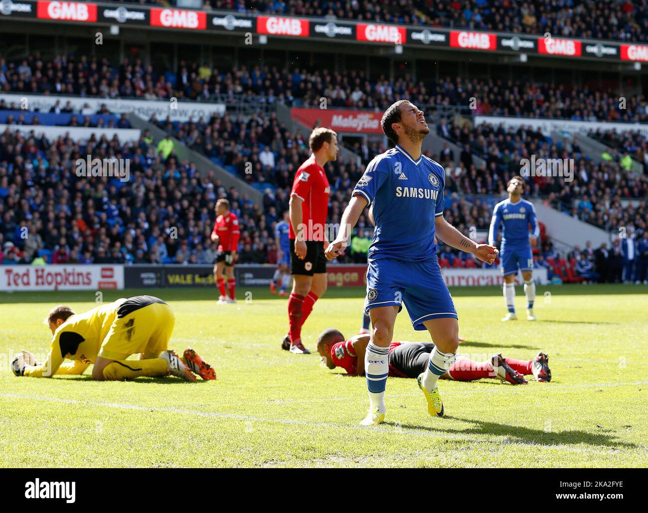 11.. Mai 2014 - Barclays Premier League - Cardiff City gegen Chelsea - Eden die Gefahr von Chelsea reagiert auf eine verpasste Chance - Foto: Paul Roberts/Pathos. Stockfoto