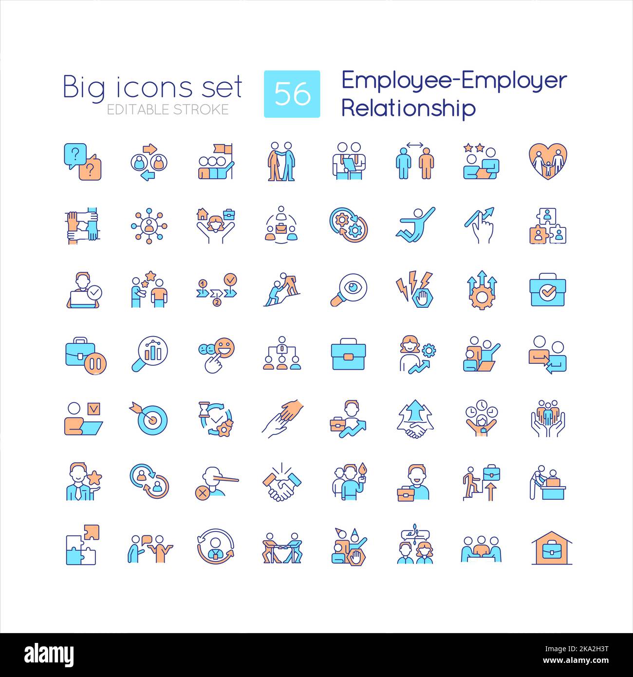 RGB-Farbsymbole für die Beziehung zwischen Arbeitgeber und Mitarbeiter festgelegt Stock Vektor
