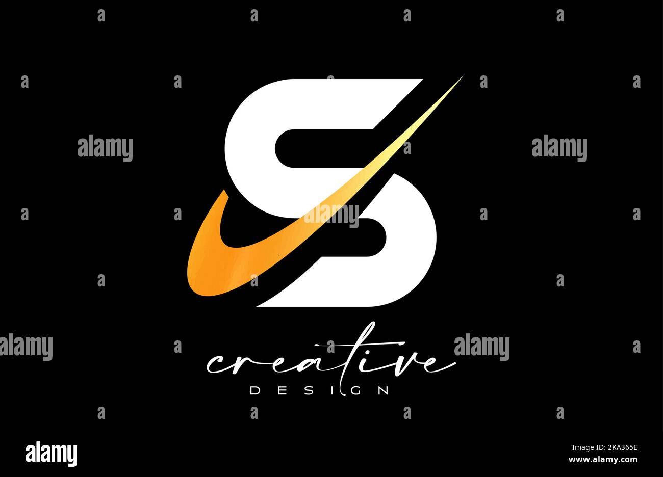S Letter Logo Design mit kreativem goldenem Swoosh. Anfangssymbol des Buchstabens mit Vektordarstellung der gekrümmten Form. Stock Vektor