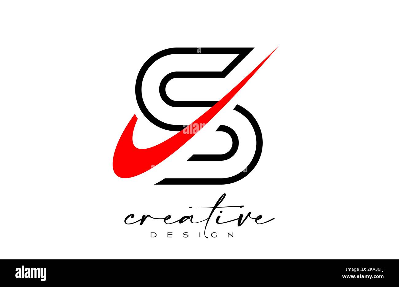 Outline S Letter Logo Design mit kreativem rotem Swoosh. Anfangssymbol des Buchstabens mit Vektordarstellung der gekrümmten Form. Stock Vektor