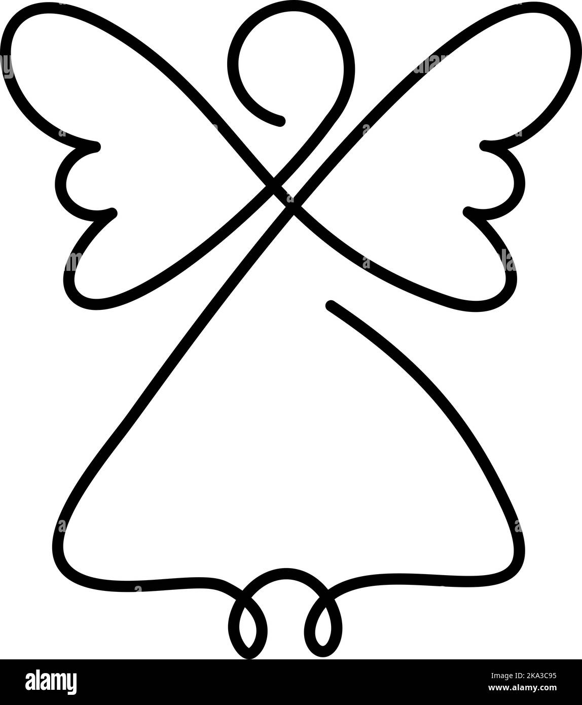Einfacher Vektor Weihnachtsengel mit Flügeln, kontinuierliche Linienzeichnung, kleines Tattoo, Druck für Kleidung und Logo-Design, Emblem oder Silhouette ein einziges Stock Vektor