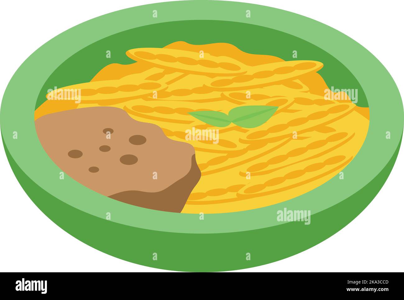 Isometrischer Vektor für Pasta-Food-Symbole. Käsekarte. Abendessen mit Soße Stock Vektor