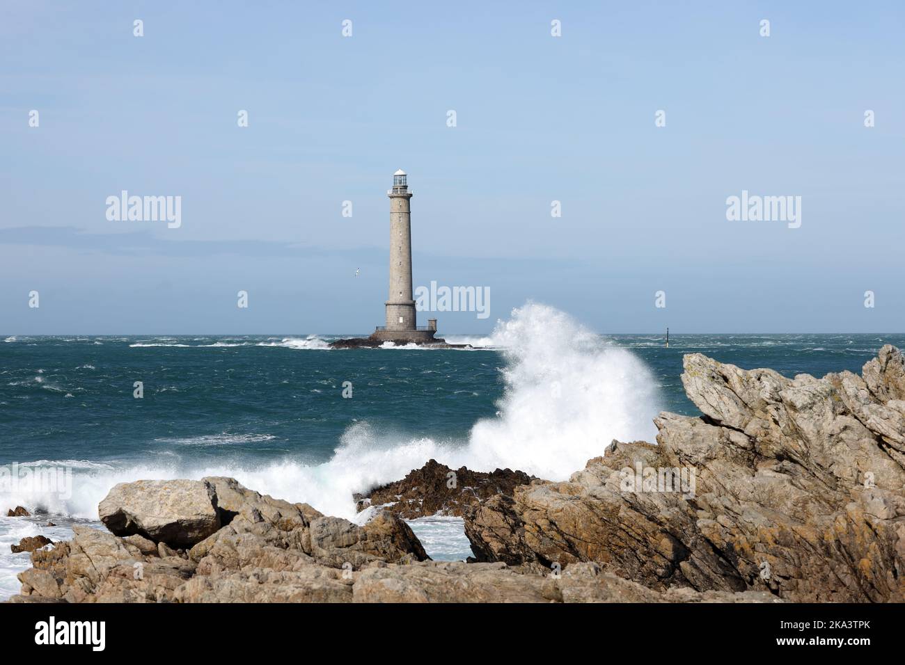 Der Goury Leuchtturm, Cap de la Hague, Normandie, Frankreich Stockfoto