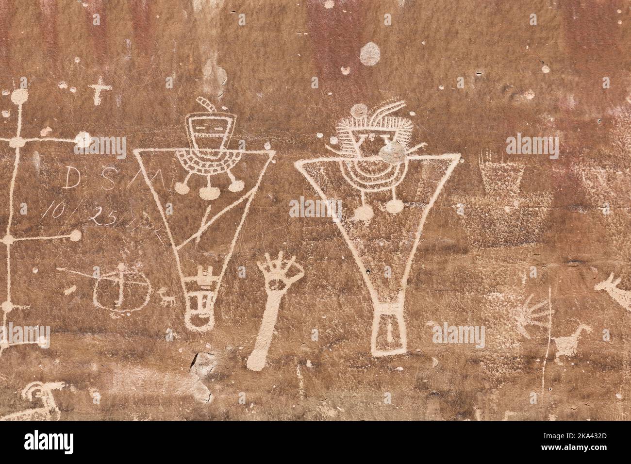 Petroglyph-Panel auf dem Felskunstgelände des Sego Canyon in Utah Stockfoto
