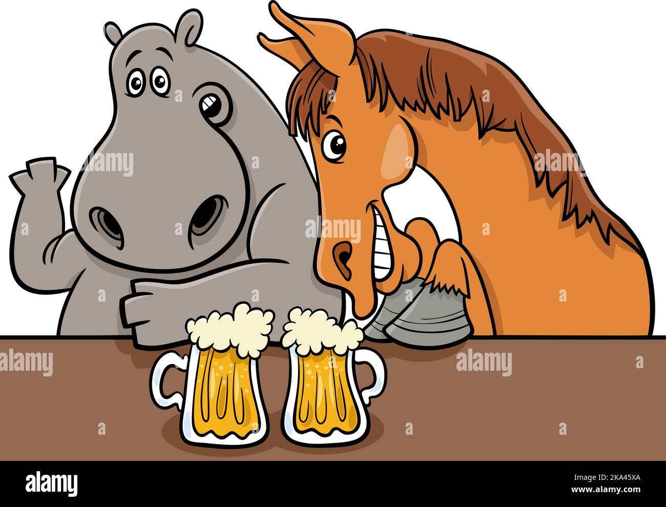 Cartoon-Illustration von lustigen Nilpferd und Pferd Comic Tierfiguren in der Bar Stock Vektor