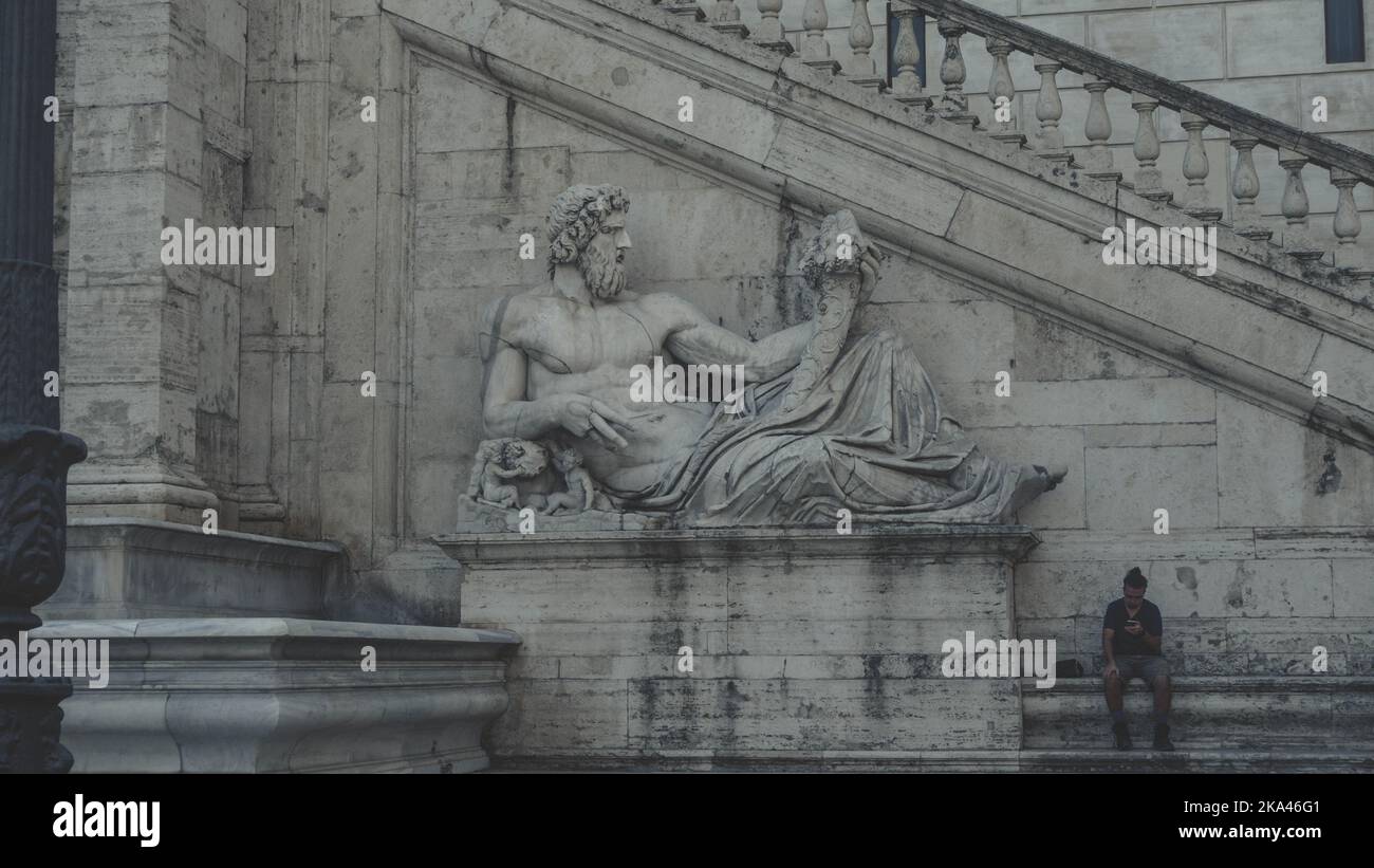 Nahaufnahme der Statue in der Nähe der Kapitolinischen Museen in Rom Stockfoto