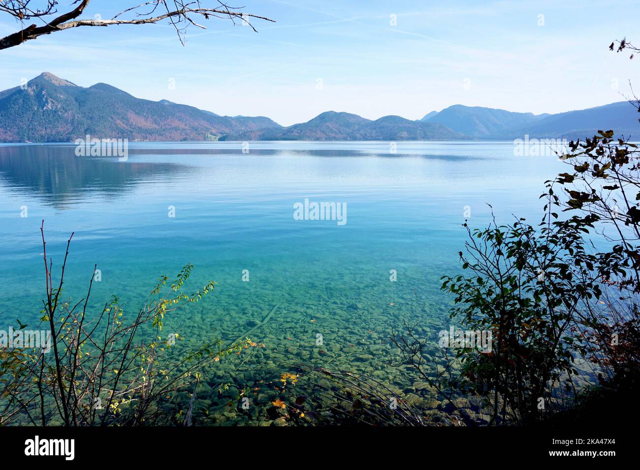 Wandern, Weg zum Berg Herzogstand, Walchensee, Deutschland Stockfoto