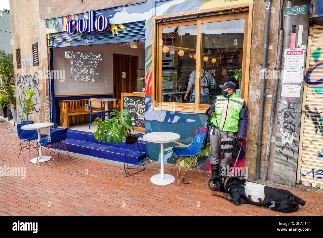Bogota Colombia, La Candelaria Centro Historico zentrales historisches Stadtzentrum Egipto, Colo Coffeehouse Restaurant Restaurants Dining Eati Stockfoto