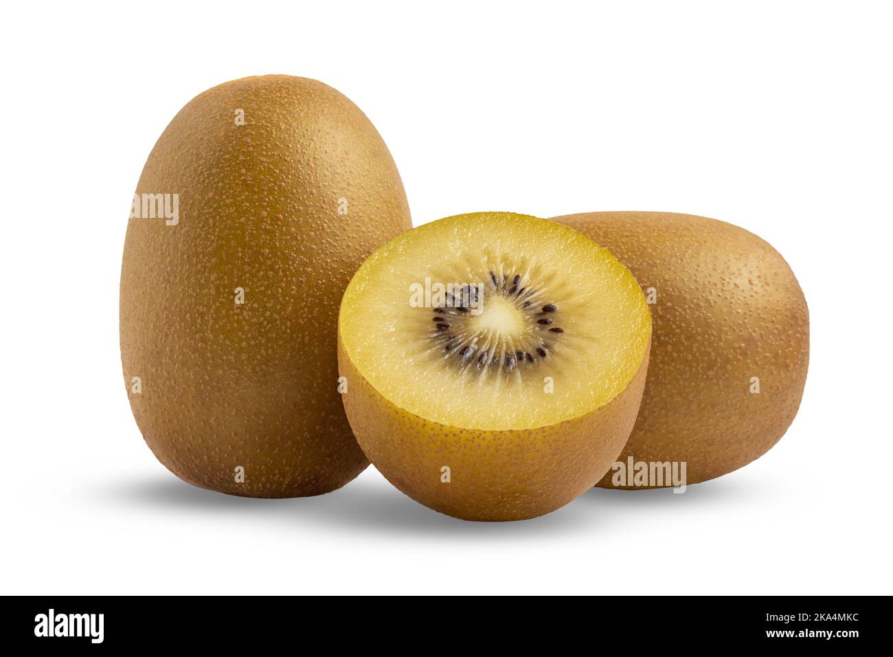 Goldener Kiwi isoliert auf weißem Hintergrund. Gelbe Früchte Stockfoto