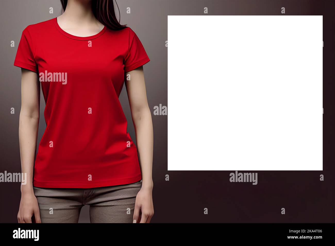 Rotes leeres T-Shirt im Look für junge Frauen. Hemdmockup Stockfoto