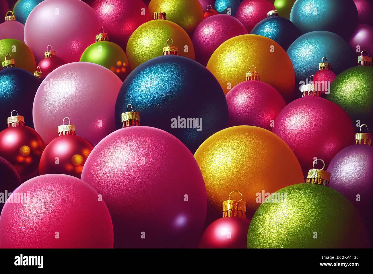 Weihnachten Hintergrund. Bunte Kugeln, Kugeln und Ornamente Stockfoto