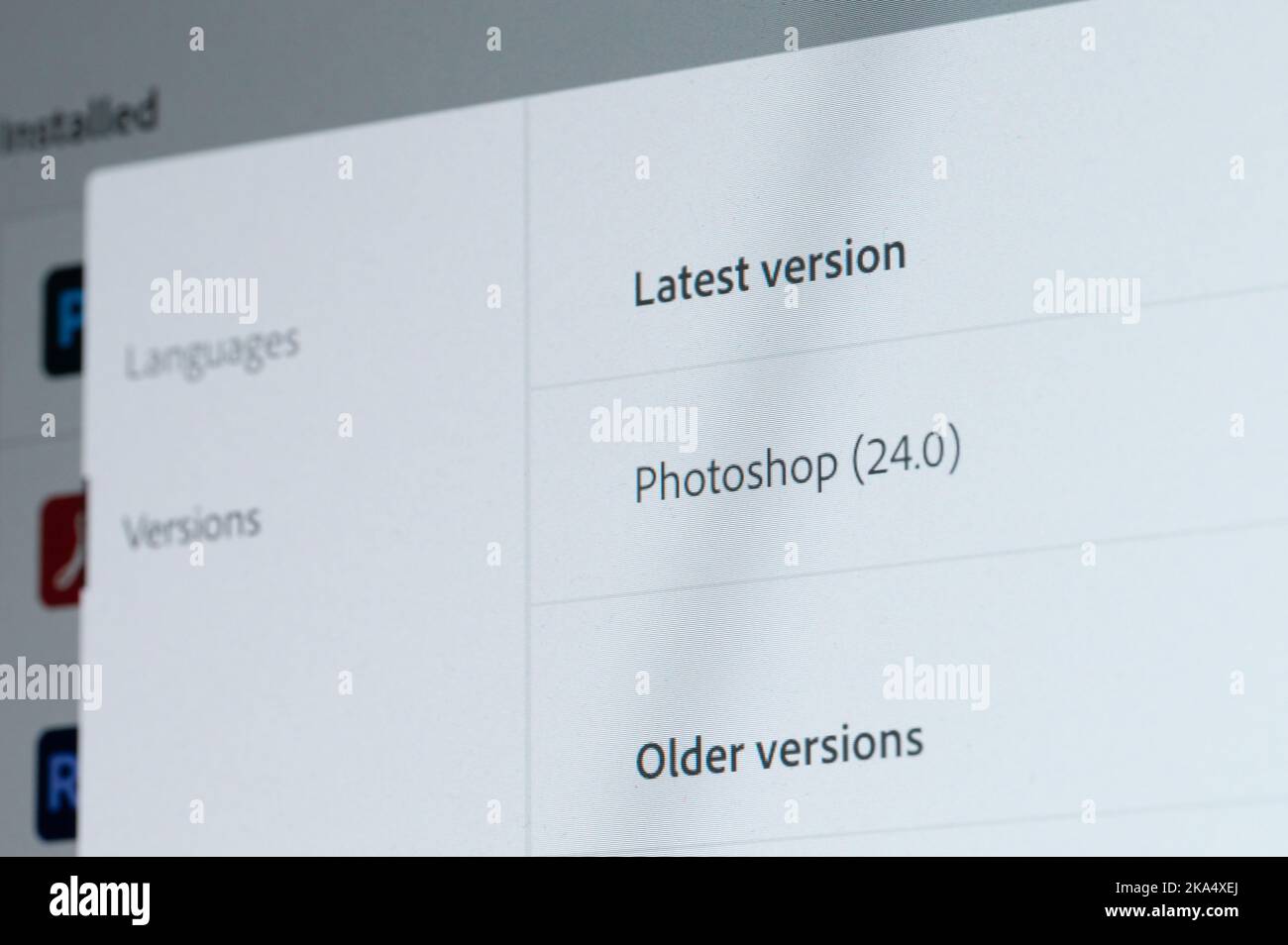 New york, USA - 31. Oktober 2022: Immer neue Version von adobe photoshop Nahaufnahme auf Laptop-Pixel-Bildschirm Stockfoto