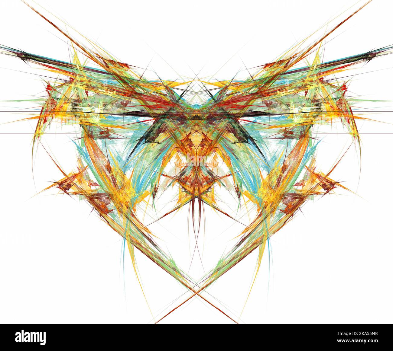 Farbenfrohe fraktale Flammen Kunstwerk Abstrakte Kunst geometrische Symmetrie farbenfrohe Kunst Stockfoto