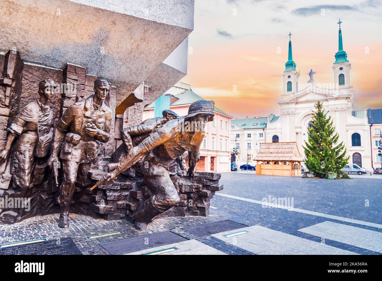 Warschau, Polen - 27. Dezember 2019, Denkmal für die Warschauer Aufständischen des Aufstands von 1944, auf dem Platz des Obersten Gerichtshofs von Warschau erbaut. Stockfoto