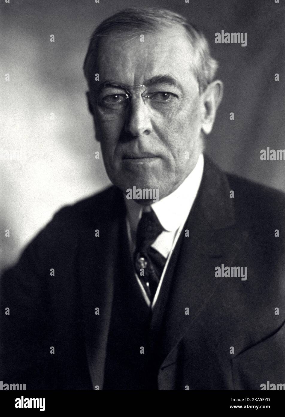 Ein Porträt des US-Präsidenten Woodrow Wilson aus dem Jahr 1919, als er 63 Jahre alt war. Stockfoto