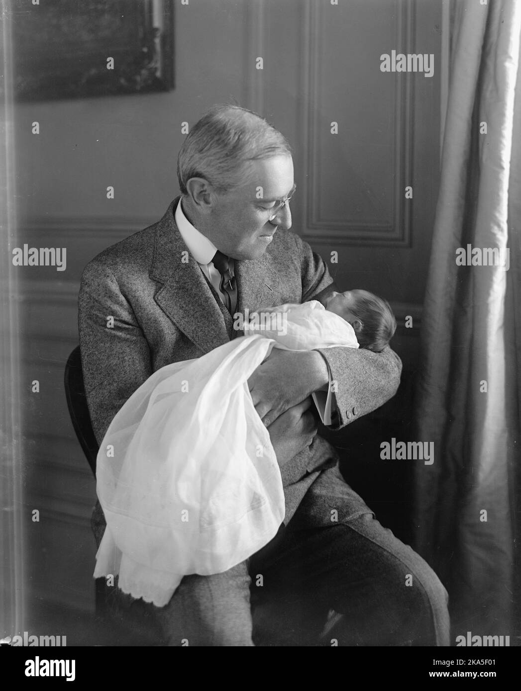 Woodrow Wilson mit Son-in-Law Francis Bowes Sayre und Enkel Francis Bowes Sayre Jr Stockfoto