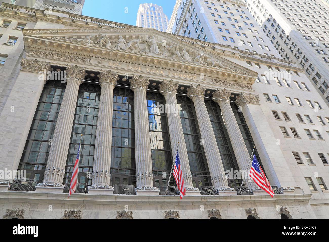 New York Stock Exchange an der Wall Street, Lower Manhattan. Sie ist nach Marktkapitalisierung die größte Börse der Welt Stockfoto