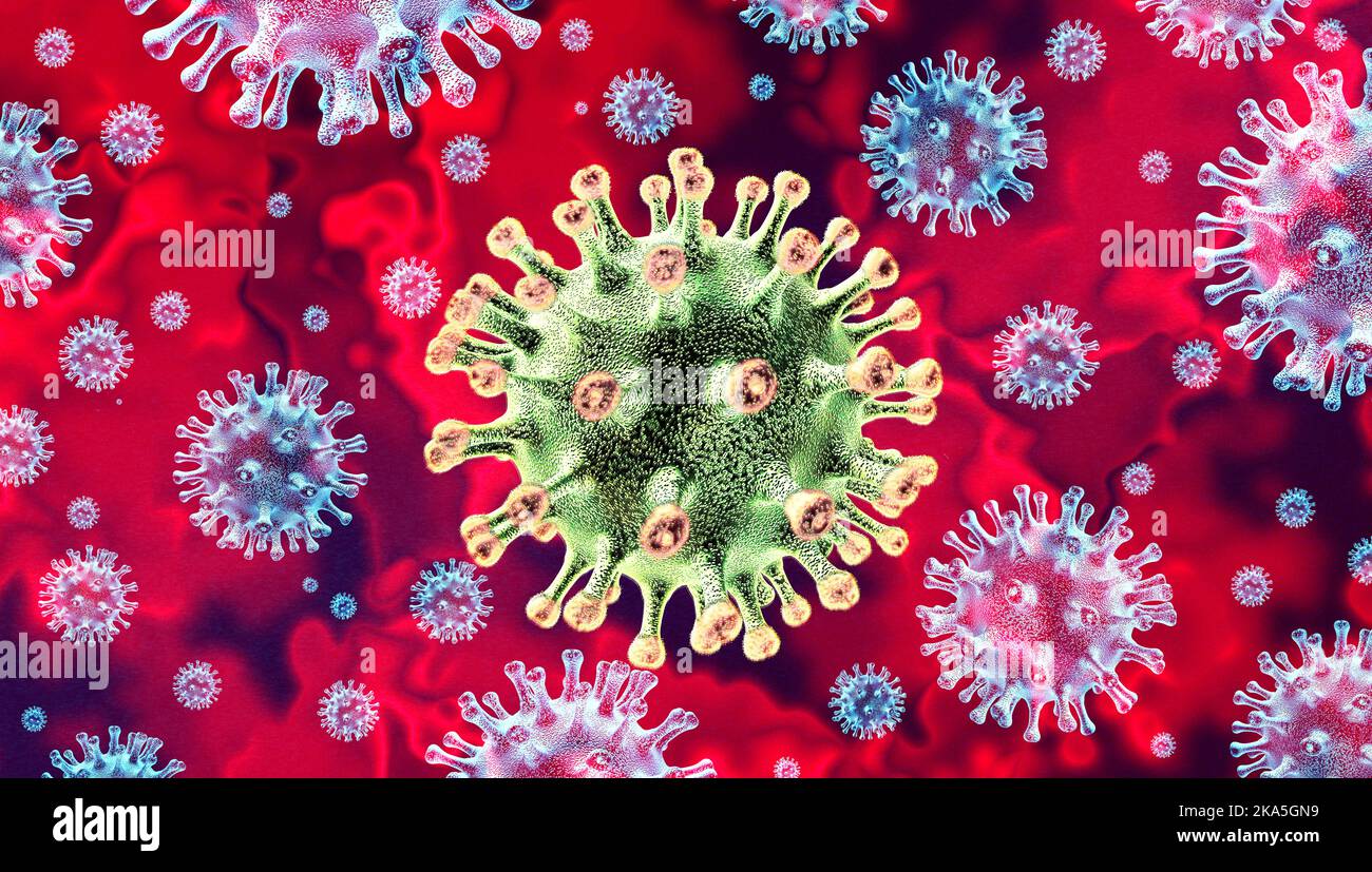Coronavirus-Variantenausbruch als omicron-Subvariante und Covid-19-infektiöser Influenza-Hintergrund als gefährliche Grippestandfälle als Pandemie Stockfoto