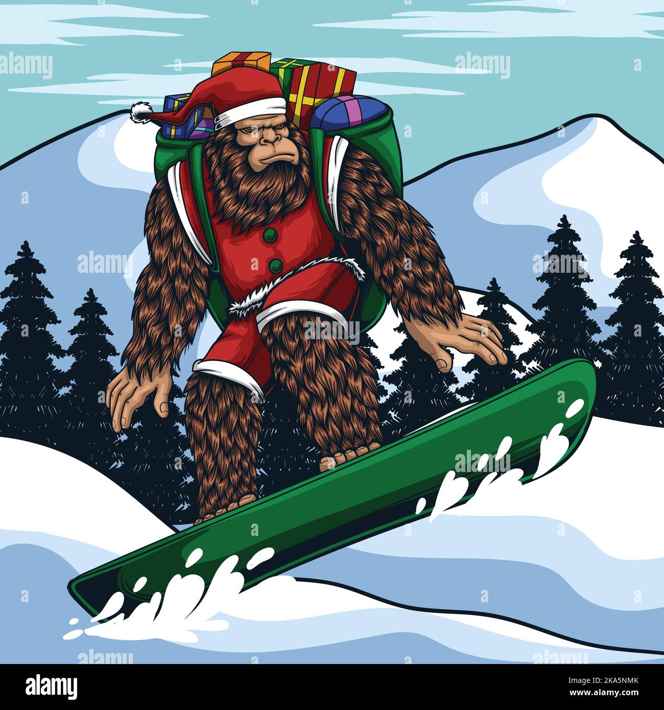 Bigfoot spielt Snowboard Vektor Illustration für Ihr Unternehmen oder Ihre Marke Stock Vektor