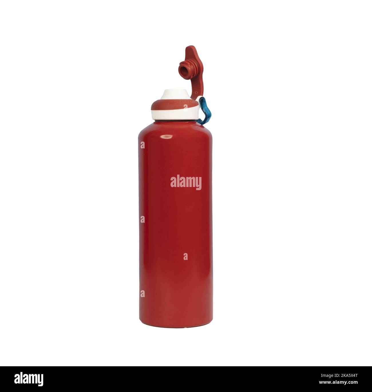 Eine rote Aluminiumflasche auf transparentem Hintergrund Stockfoto