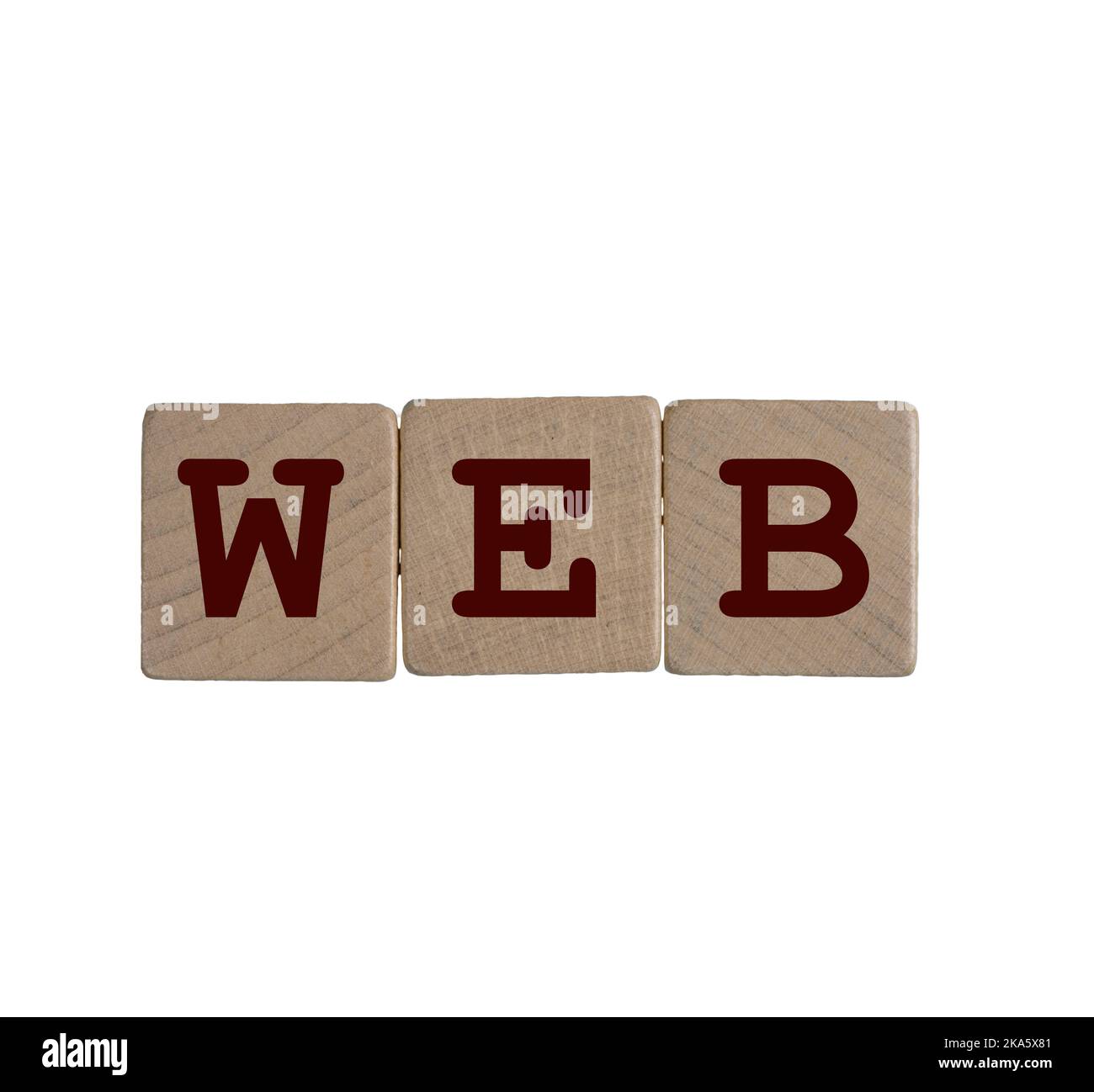 Das Wort Web bildete sich mit Holzdübel auf einem transparenten Hintergrund Stockfoto