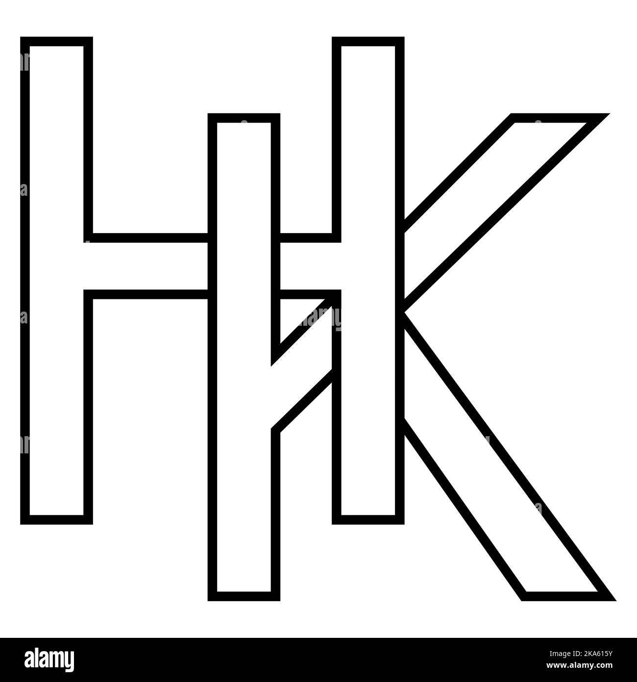 Logo Zeichen hk kh Symbol nft, Zeilensprungbuchstaben k h Stock Vektor