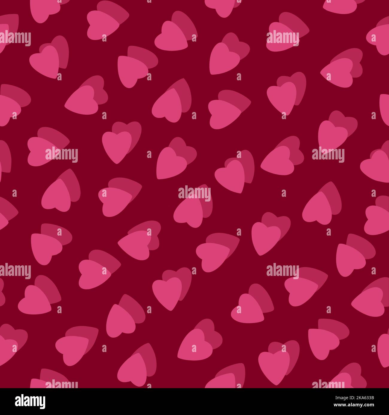 Einfache rosa Herzen nahtlose Muster chaotisch roten Hintergrund aus winzigen Herzen Silhouetten der überlappenden Schichten effect.for Valentines, Muttertag, EA Stockfoto