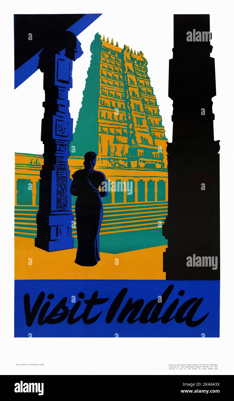 Besuchen Sie Indien. Künstler unbekannt. Poster veröffentlicht im Jahr 1953. Stockfoto