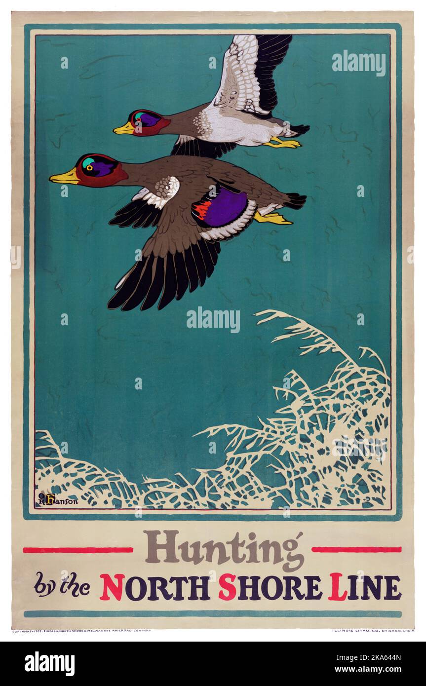 Jagd durch die North Shore Line von Oscar Rabe Hanson (1901-1926). Plakat, das 1923 in den USA veröffentlicht wurde. Stockfoto