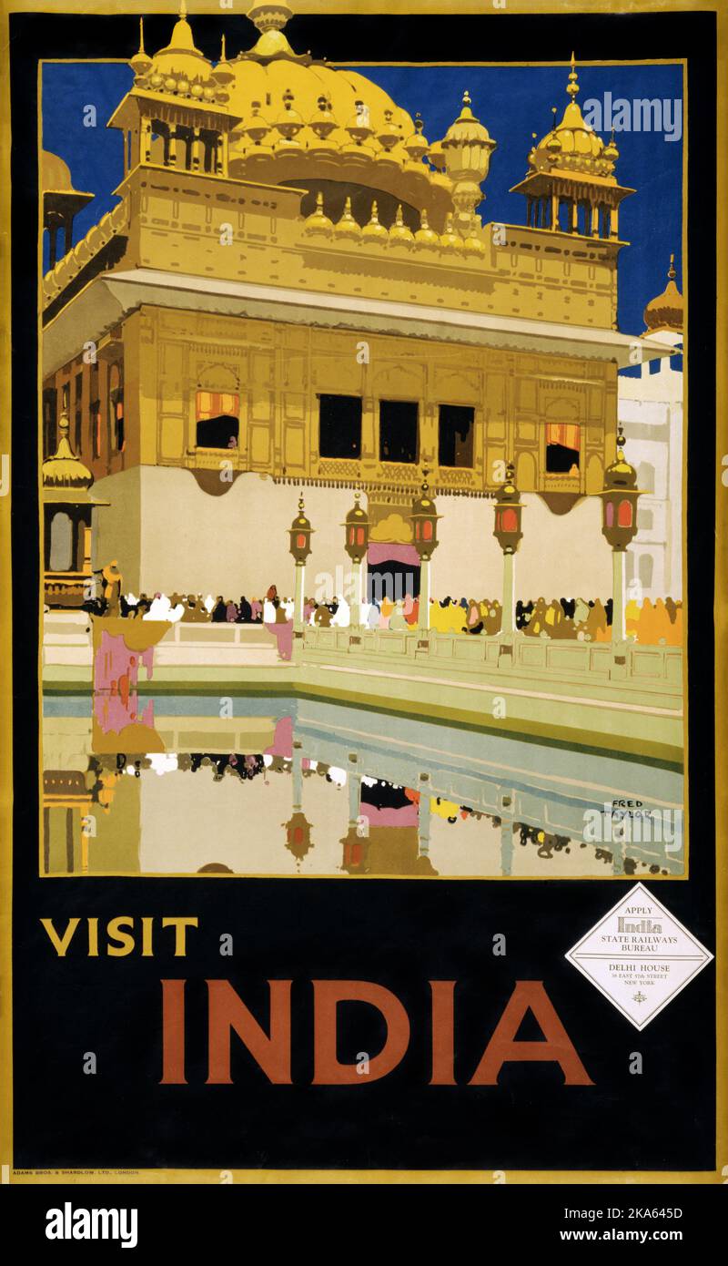 Visit India von Fred Taylor (1875–1963). Poster veröffentlicht im 1930s. Stockfoto