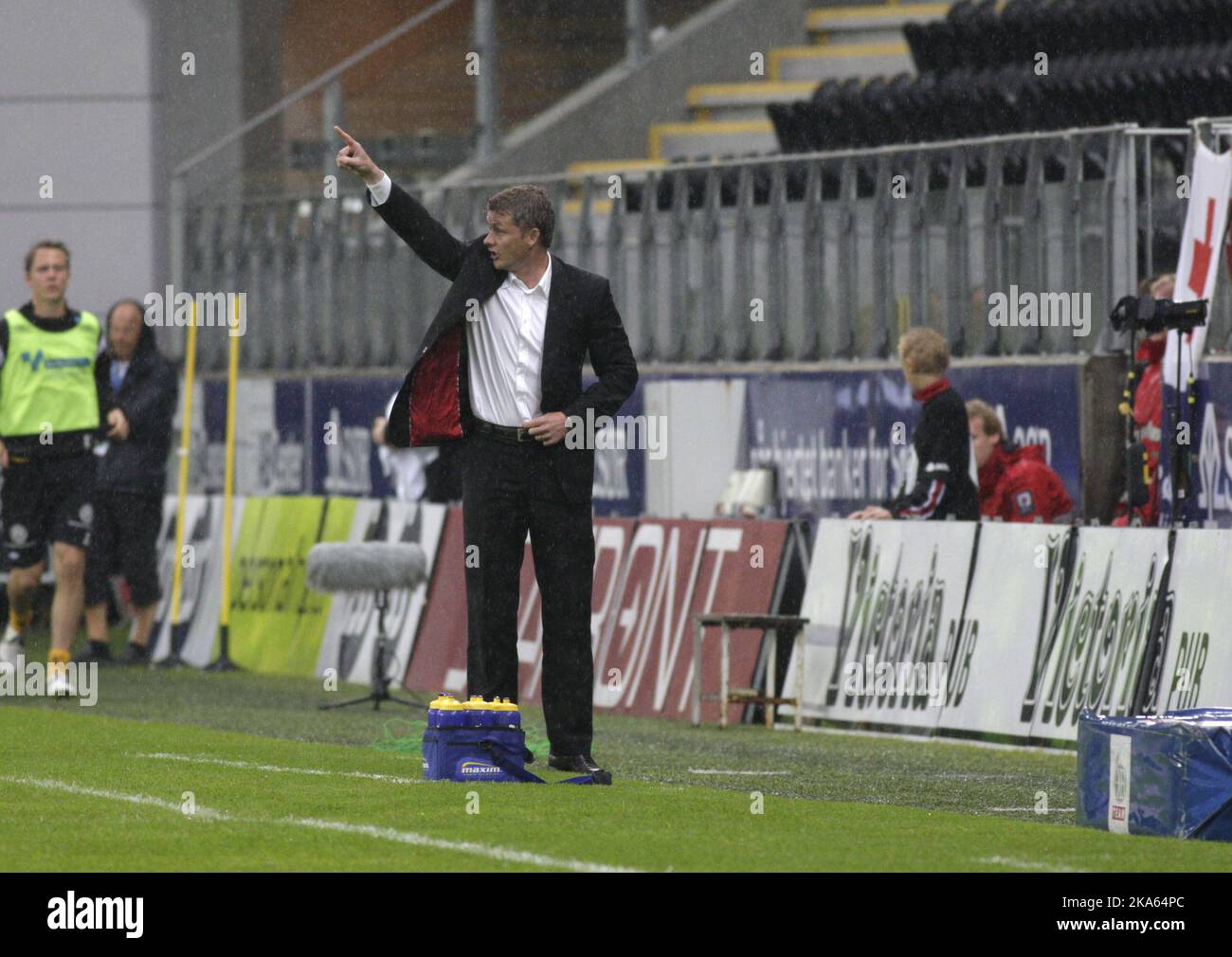 Moldes Trainer Ole Gunnar Solskjaer Gesten während des Top-League-Fußballspiels Start gegen Molde am Donnerstagabend. Foto: Tor Erik Schroeder / Scanpix Norwegen Stockfoto