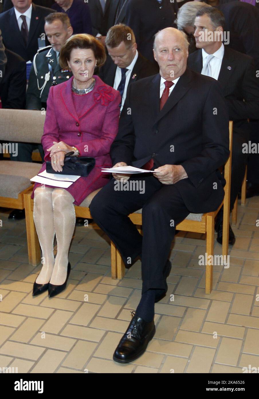 König Harald und Königin Sonja von Norwegen bei einem Besuch am Augsburg College in Saint Paul, Minnesota, USA, Sonntag, 16. 2011. Oktober. Foto von Lise Aserud, Scanpix Norwegen Stockfoto