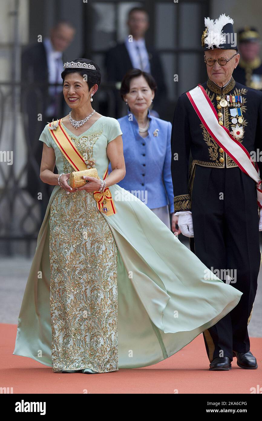 STOCKHOLM, SCHWEDEN 20150613. Hochzeit zwischen Prinz Carl Philip und Sofia Hellqvist. Prinzessin Takamado von Japan kommt in der Königlichen Kapelle in Stockholm an, um an der Prinzenhochzeit am Samstag teilzunehmen. Foto: Jon Olav Nesvold / NTB scanpix Stockfoto