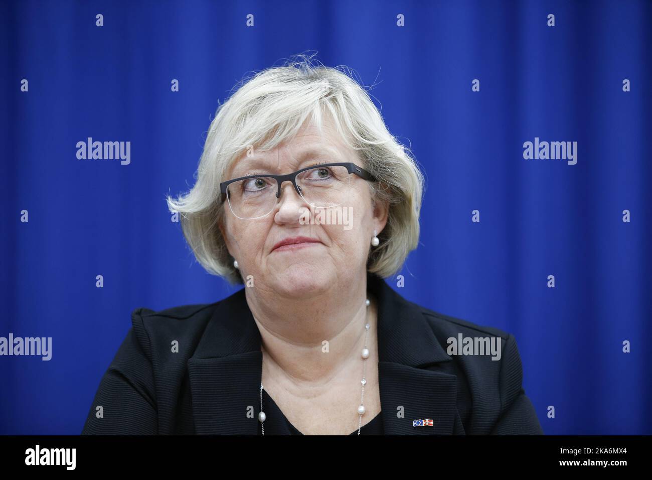 Oslo 20160824. Elisabeth Aspaker, Ministerin für europäische Angelegenheiten, bei einem Treffen zum Thema Brexit. Foto: Terje Pedersen / NTB scanpix Stockfoto