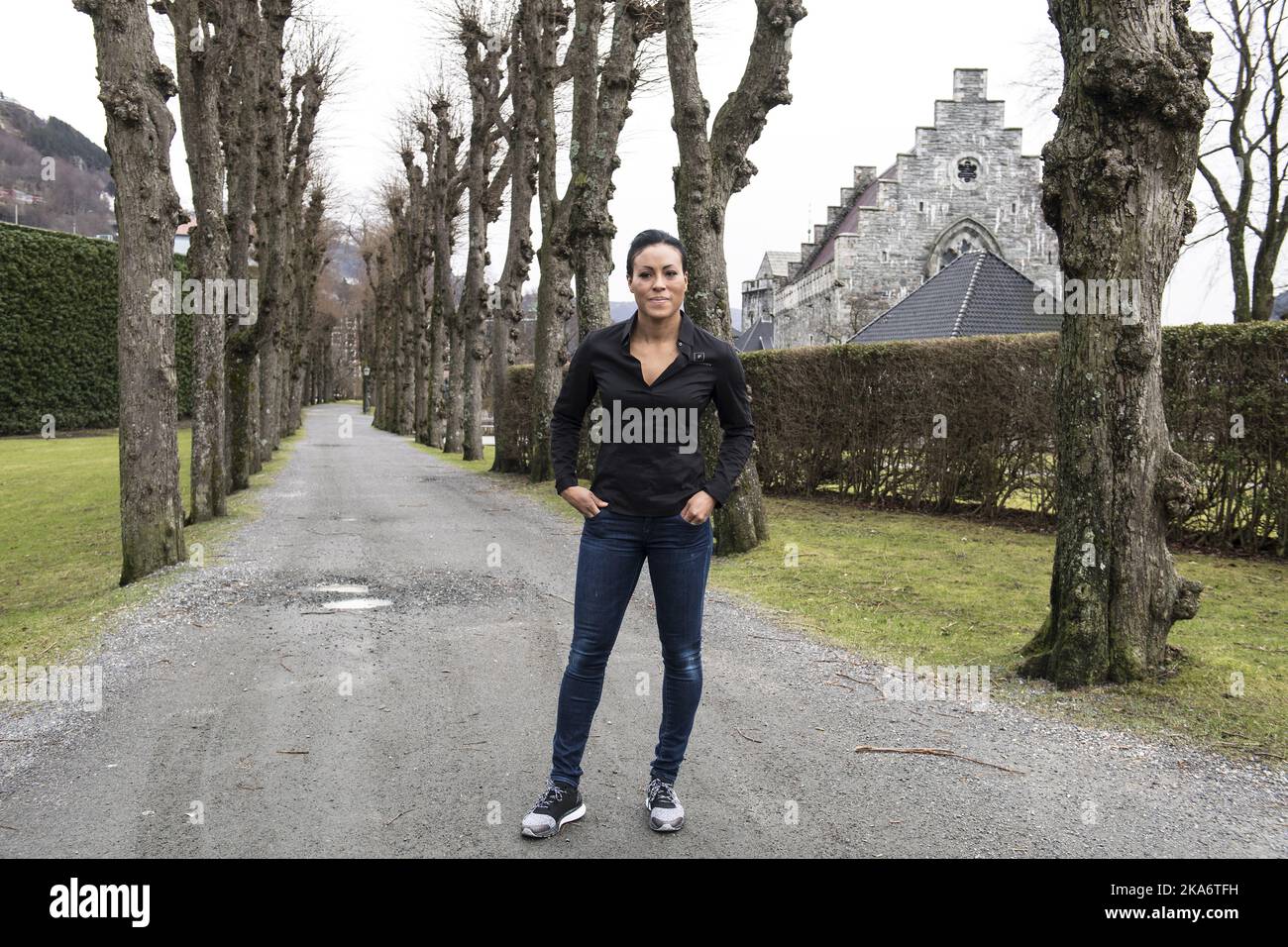 Bergen, Norwegen 20170228. Die weltbeste Boxerin Cecilia Braekhus wird am 9. Juni in Bergen gegen die Argentinierin Erica Farias kämpfen. Foto: Marit Hommedaille / NTB scanpix Stockfoto