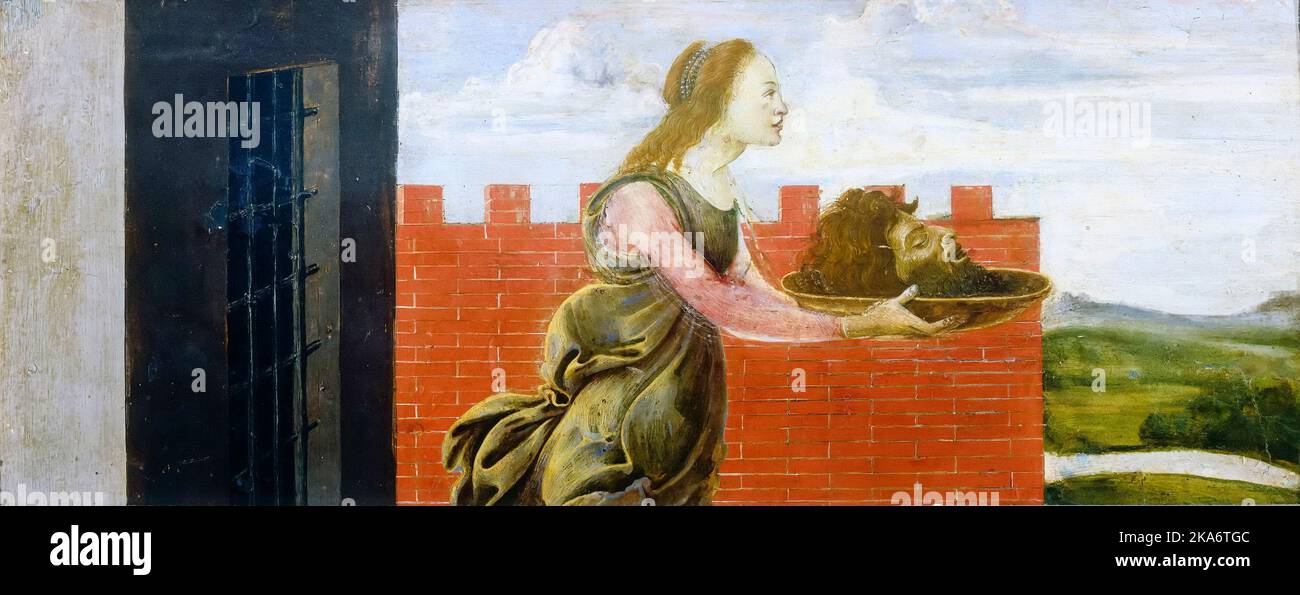 Sandro Botticelli, Salome mit dem Kopf des hl. Johannes des Täufers, (San Barnabas Altarbild), Malerei in Tempera auf Tafel, um 1488 Stockfoto