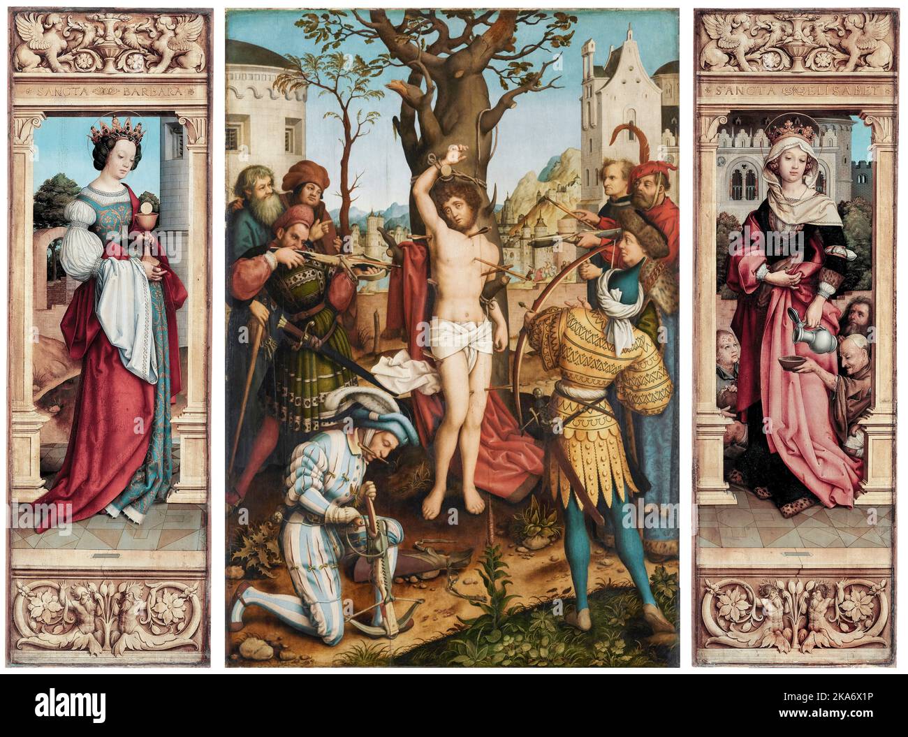 Martyrium des heiligen Sebastian (St. Sebastian Altarbild), Ölgemälde auf Tafel von Hans Holbein dem Jüngeren, 1516 Stockfoto